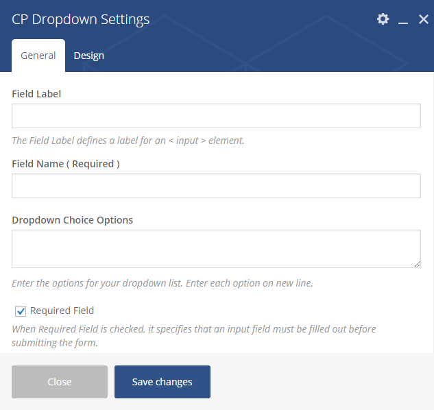 General Settings for CP Dropdown