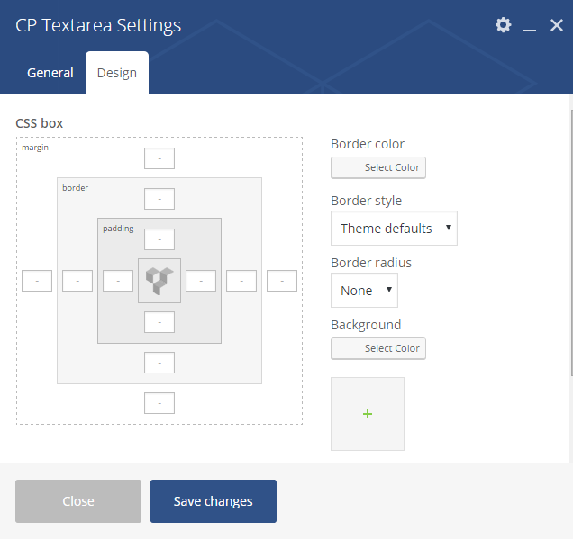 Design Settings for CP Textarea