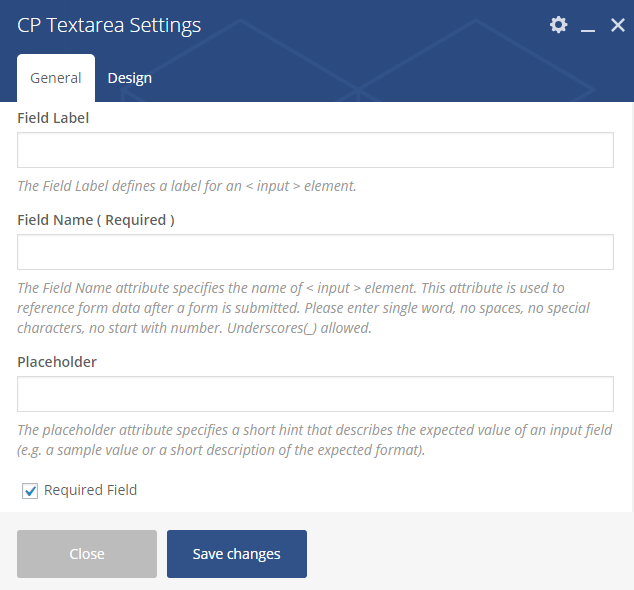 General Settings for CP Textarea