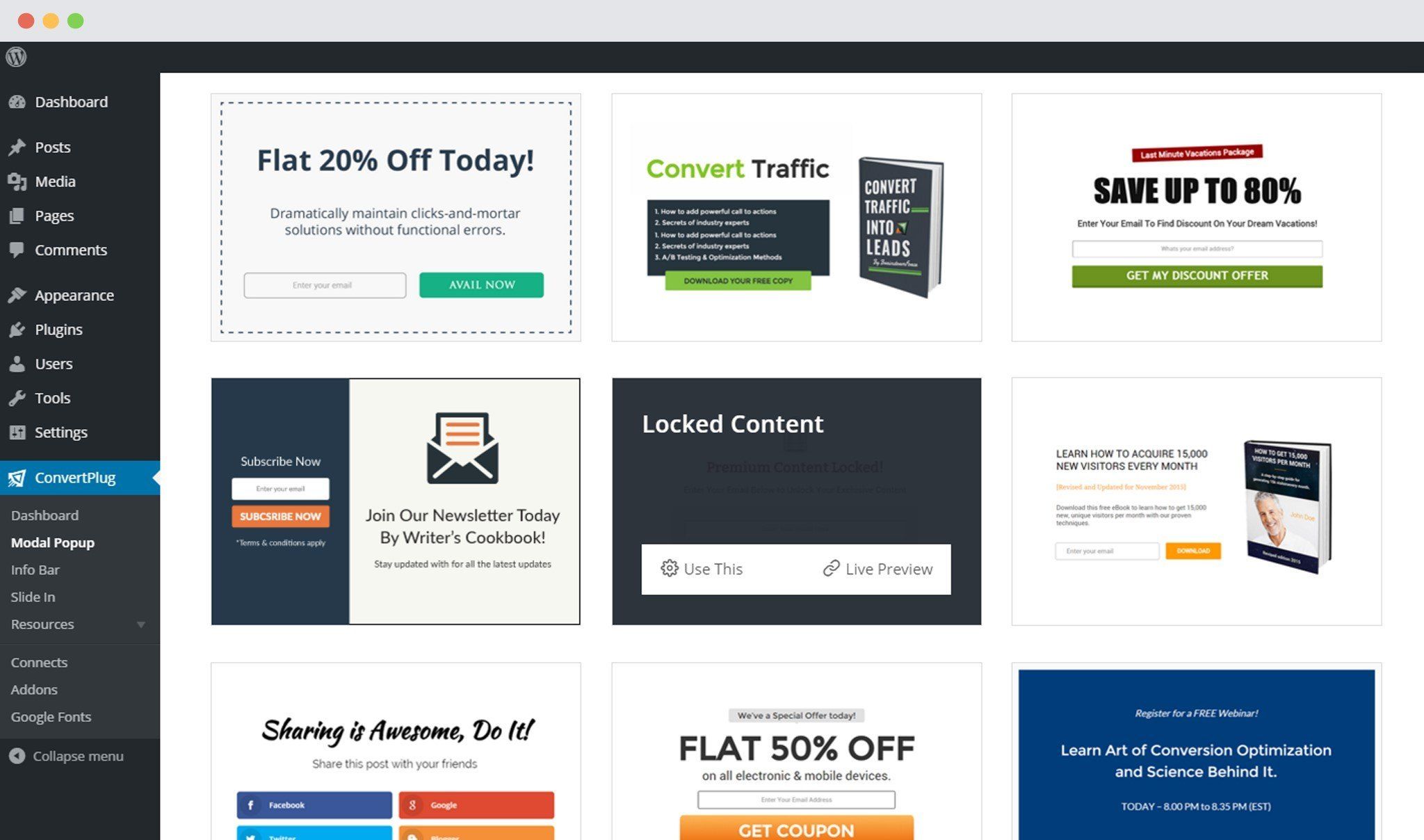 Select Locked Content Template in ConvertPlus