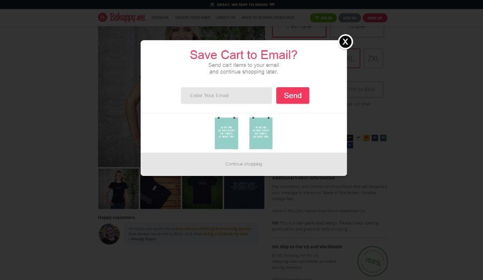 Popup to avoid Cart abandonment_behappy