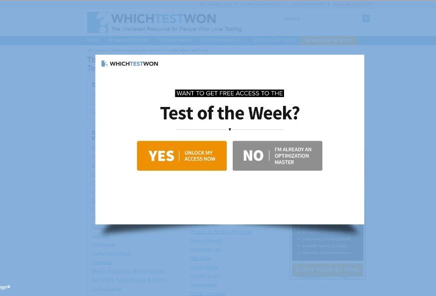 Exit intent popup offering free test_whichtestwon