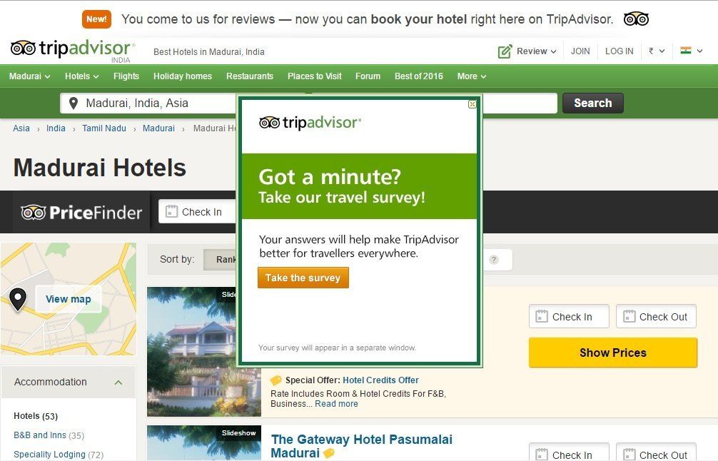 hold back visitors for a survey_tripadvisor