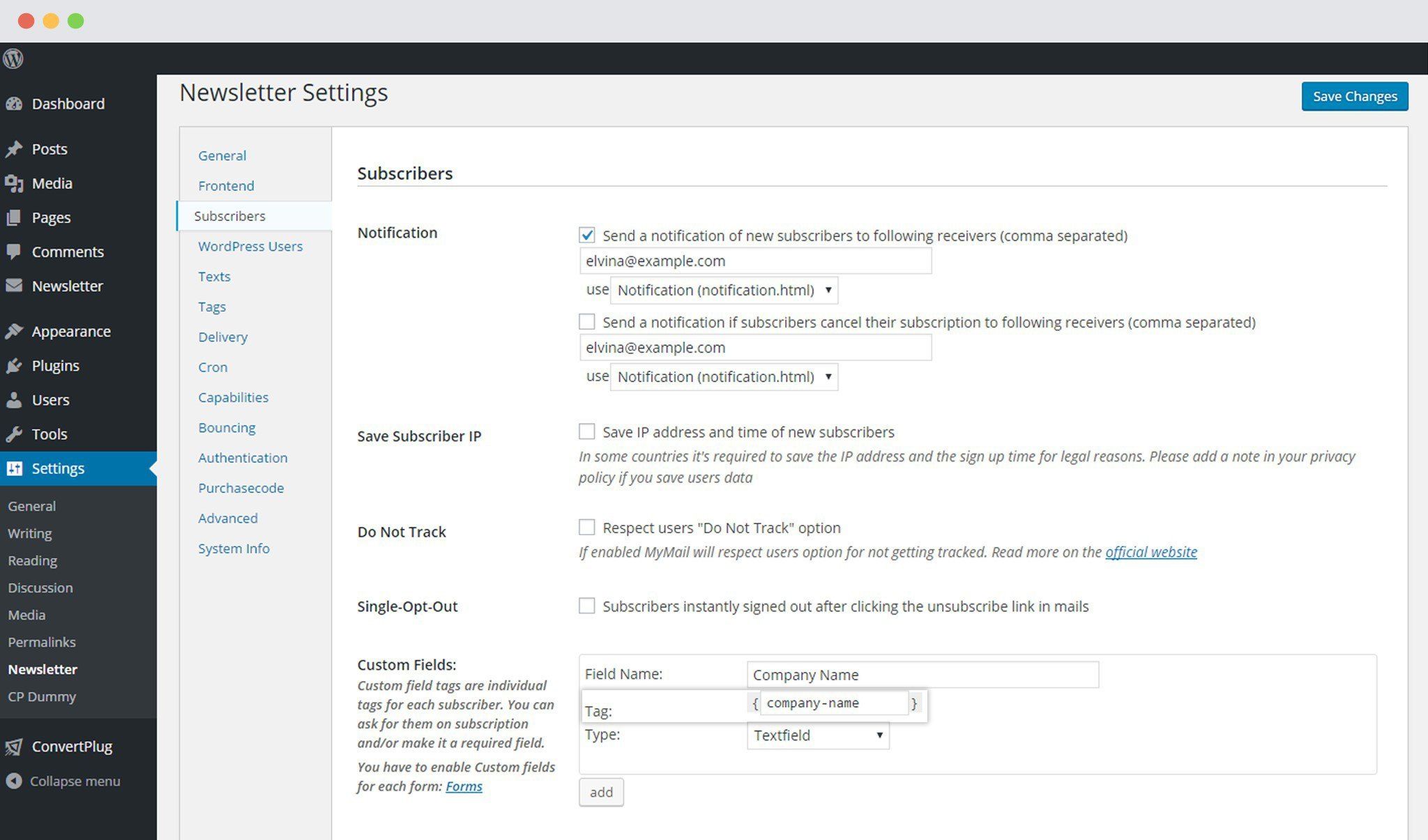 Tag for Custom Field in MyMail