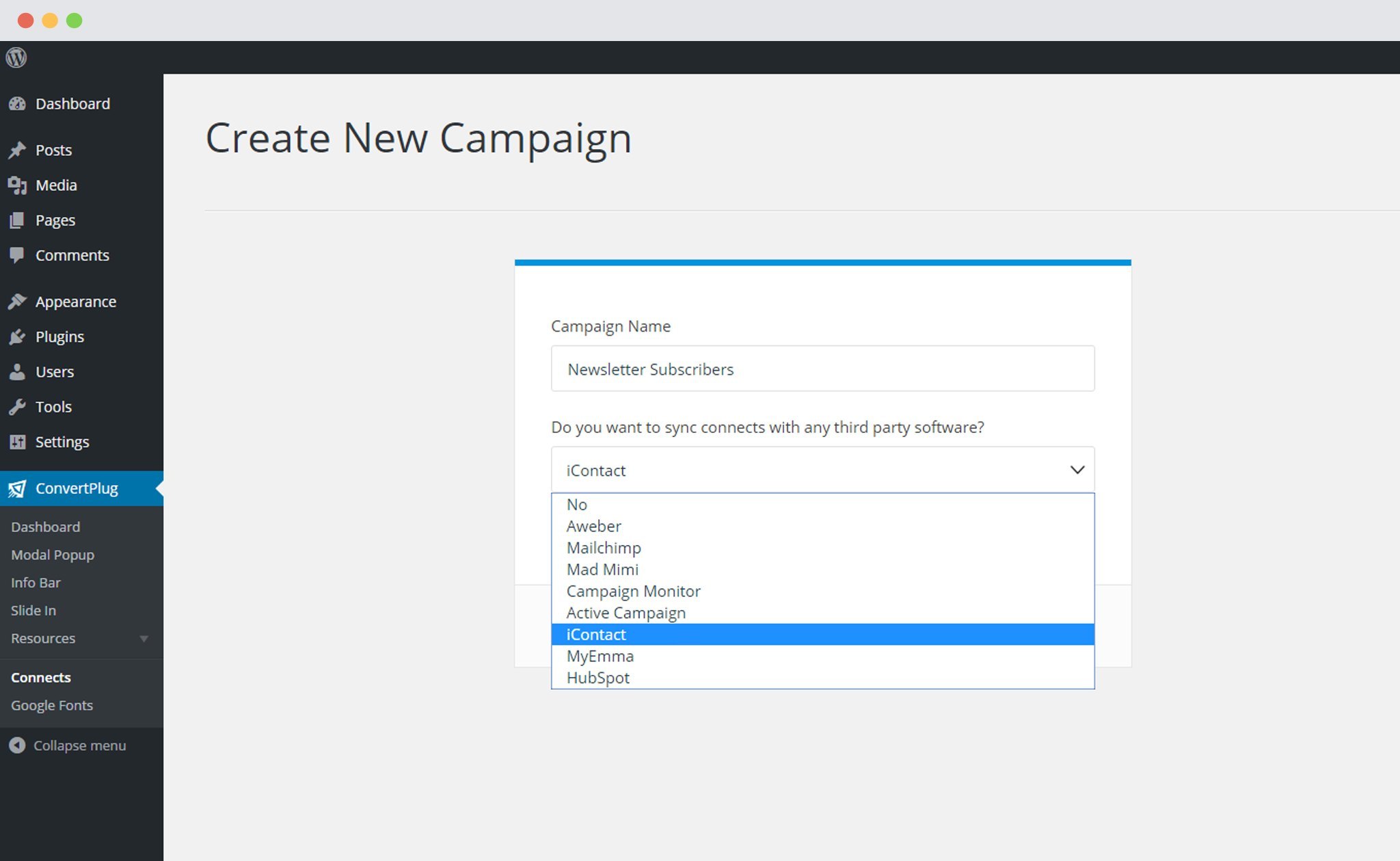 Select the third party Software in ConvertPlug